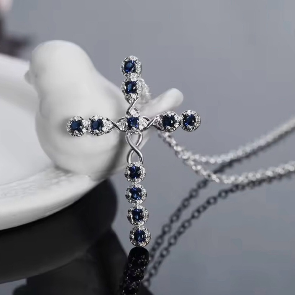 Elegant sterling Silver and Blue Cross Necklace